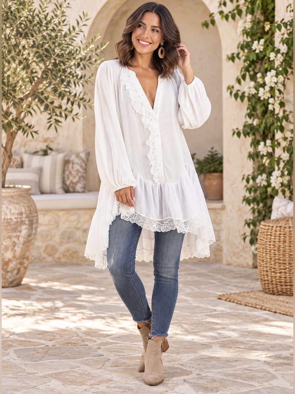 Free People Jeanette Boho Lace Tunic